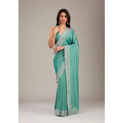 Women's Silk Embroidred Saree With Unstitched Blouse 5.5Mtr (Light Green)