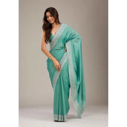 Women's Silk Embroidred Saree With Unstitched Blouse 5.5Mtr (Light Green)