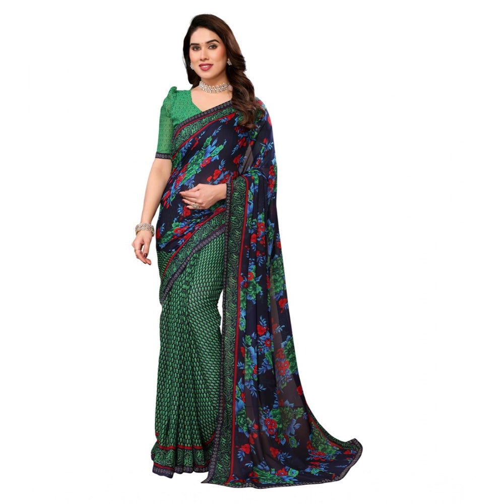 Women's Georgette Printed Saree With Unstitched Blouse 5.5Mtr (Green)