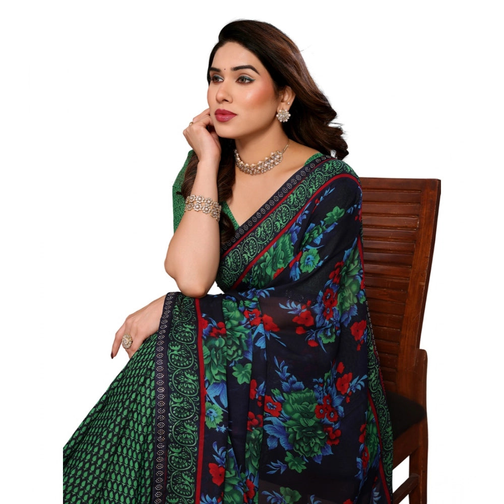 Women's Georgette Printed Saree With Unstitched Blouse 5.5Mtr (Green)
