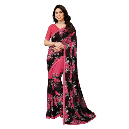 Women's Georgette Printed Saree With Unstitched Blouse 5.5Mtr (Pink)