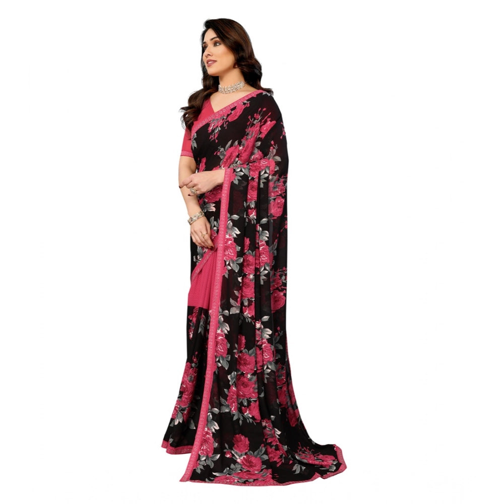 Women's Georgette Printed Saree With Unstitched Blouse 5.5Mtr (Pink)