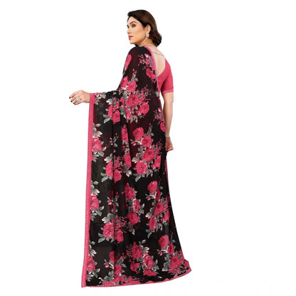 Women's Georgette Printed Saree With Unstitched Blouse 5.5Mtr (Pink)