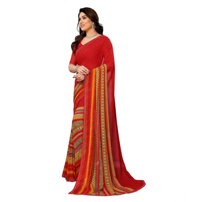 Women's Georgette Printed Saree With Unstitched Blouse 5.5Mtr (Red)