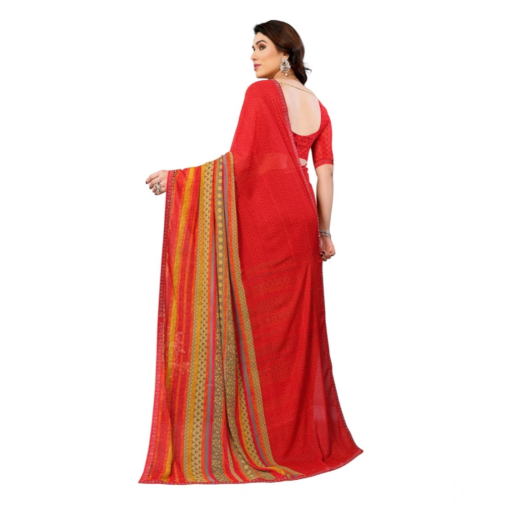 Women's Georgette Printed Saree With Unstitched Blouse 5.5Mtr (Red)