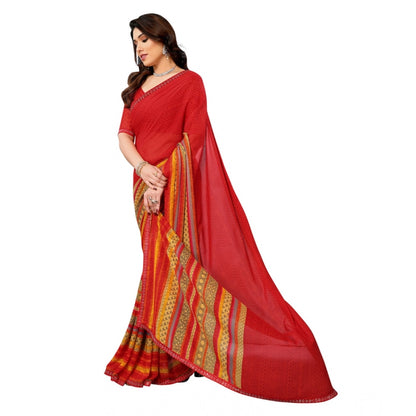 Women's Georgette Printed Saree With Unstitched Blouse 5.5Mtr (Red)