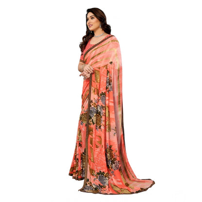 Women's Georgette Printed Saree With Unstitched Blouse 5.5Mtr (Orange)