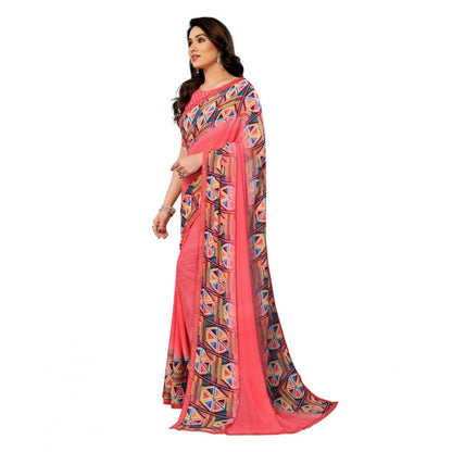 Women's Georgette Printed Saree With Unstitched Blouse 5.5Mtr (Pink)
