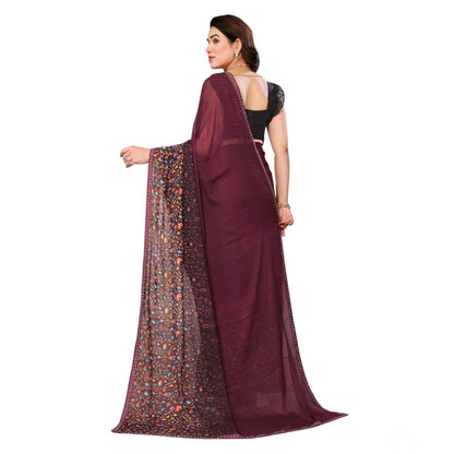 Women's Georgette Printed Saree With Unstitched Blouse 5.5Mtr (Maroon)