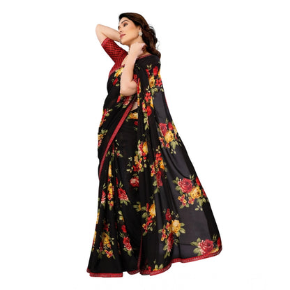 Women's Georgette Printed Saree With Unstitched Blouse 5.5Mtr (Black)