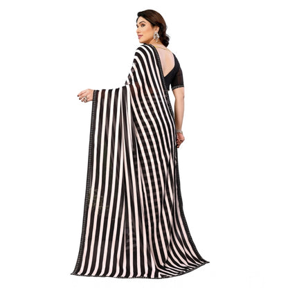 Women's Georgette Printed Saree With Unstitched Blouse 5.5Mtr (Black)