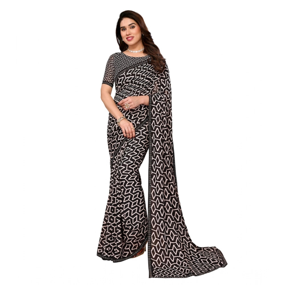 Women's Georgette Printed Saree With Unstitched Blouse 5.5Mtr (Black)