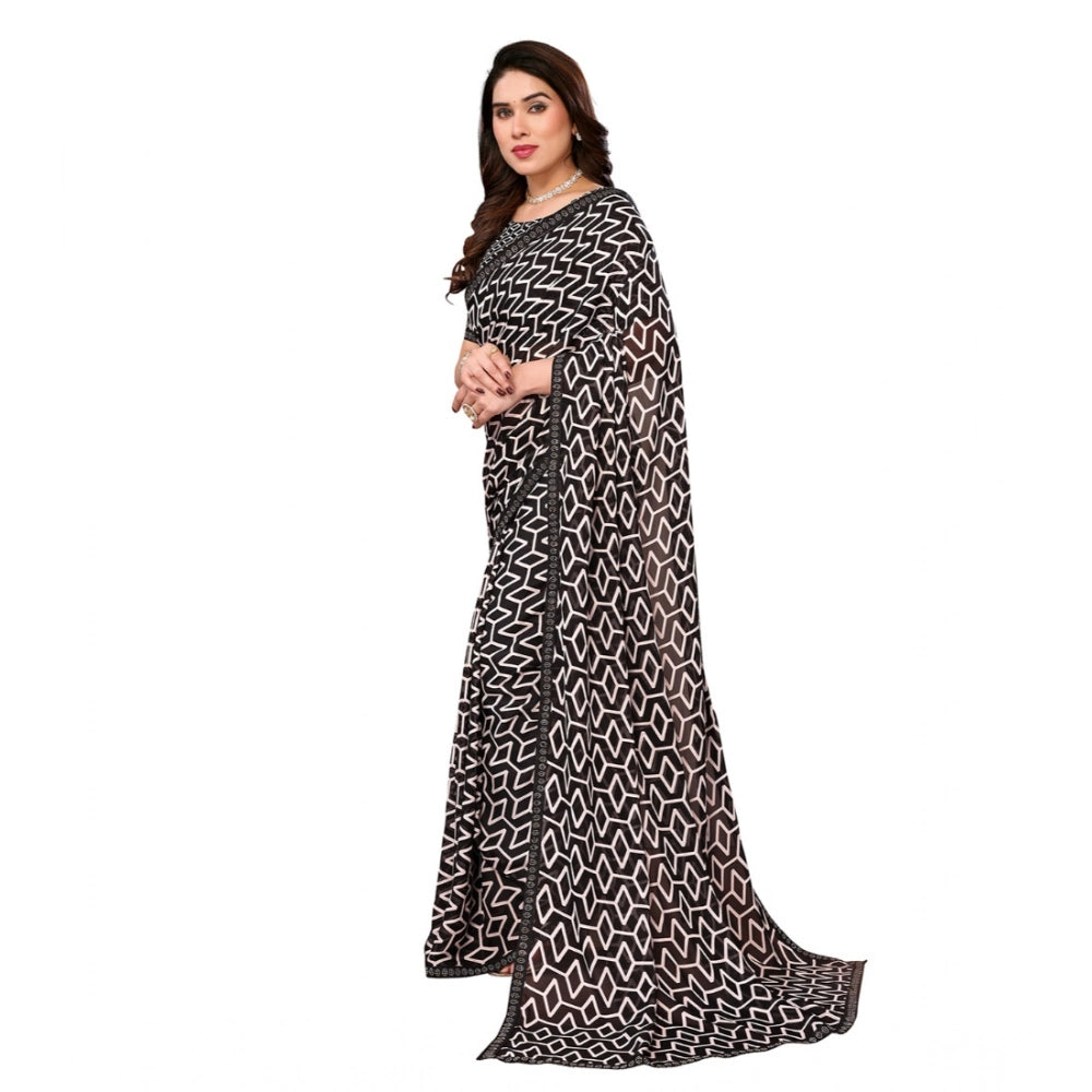 Women's Georgette Printed Saree With Unstitched Blouse 5.5Mtr (Black)
