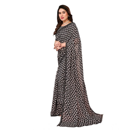 Women's Georgette Printed Saree With Unstitched Blouse 5.5Mtr (Black)