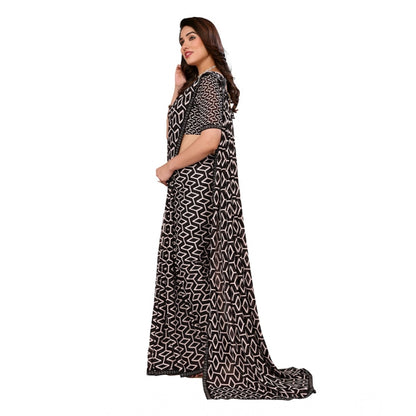 Women's Georgette Printed Saree With Unstitched Blouse 5.5Mtr (Black)