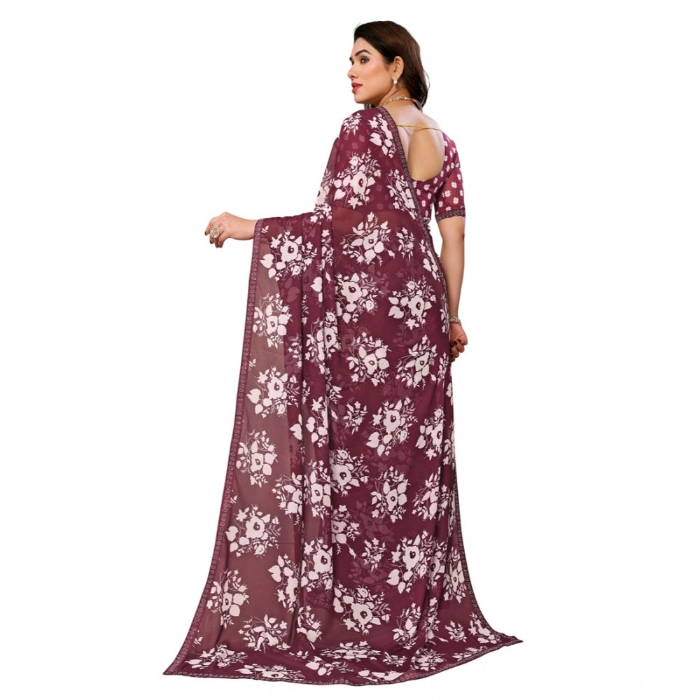 Women's Georgette Printed Saree With Unstitched Blouse 5.5Mtr (Brown)