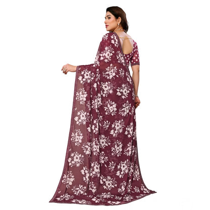Women's Georgette Printed Saree With Unstitched Blouse 5.5Mtr (Brown)