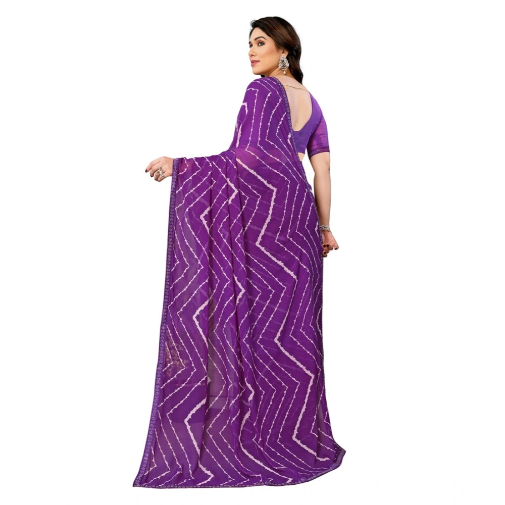Women's Georgette Printed Saree With Unstitched Blouse 5.5Mtr (Purple)