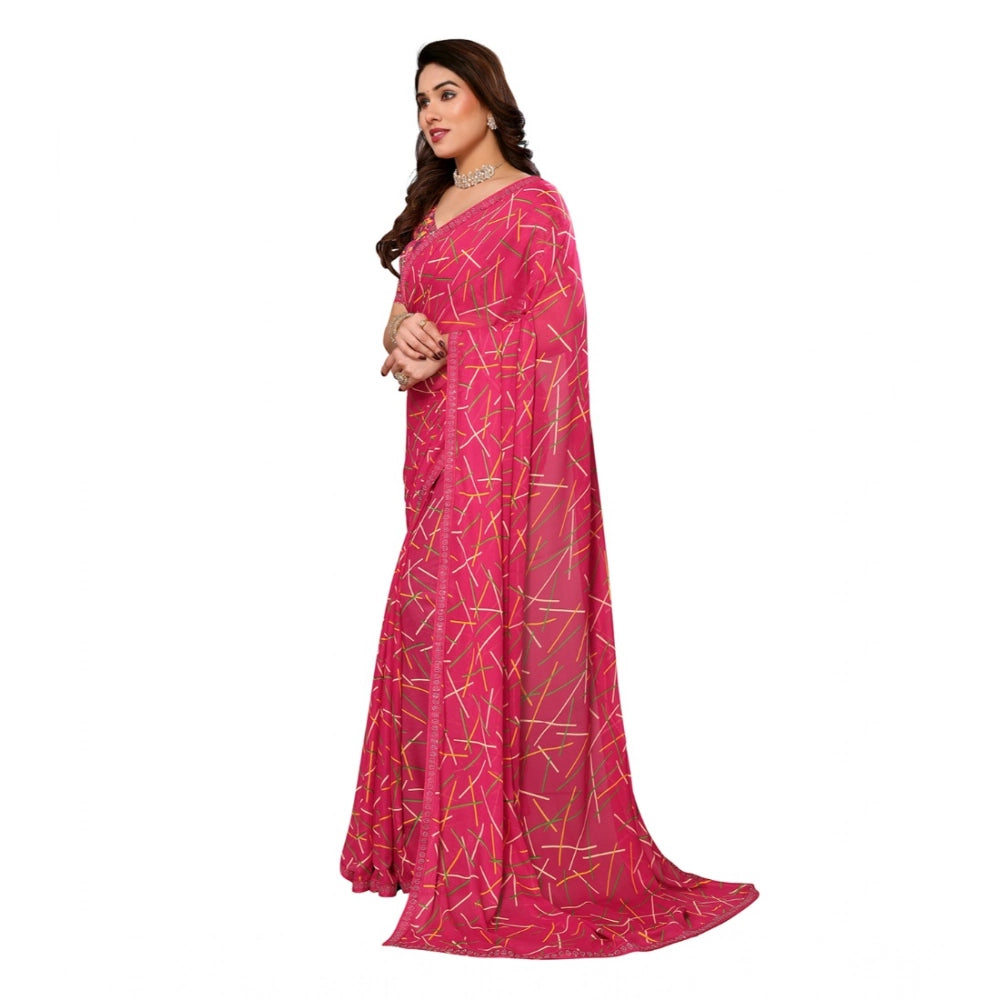 Women's Georgette Printed Saree With Unstitched Blouse 5.5Mtr (Red)