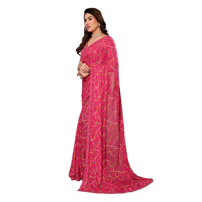 Women's Georgette Printed Saree With Unstitched Blouse 5.5Mtr (Red)