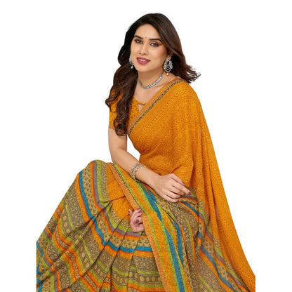Women's Georgette Printed Saree With Unstitched Blouse 5.5Mtr (Mustard)
