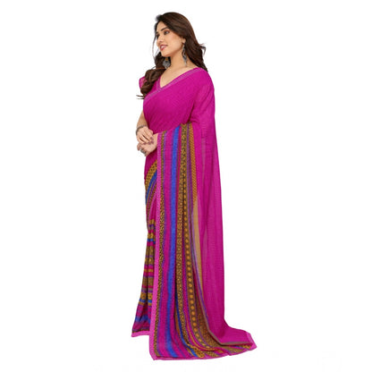 Women's Georgette Printed Saree With Unstitched Blouse 5.5Mtr (Pink)