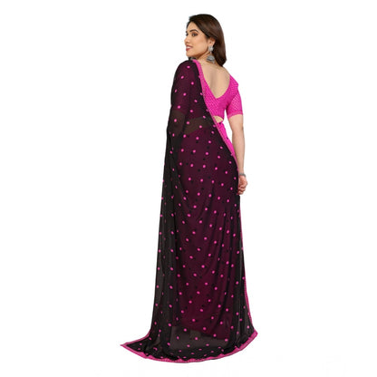 Women's Georgette Printed Saree With Unstitched Blouse 5.5Mtr (Black-Pink)