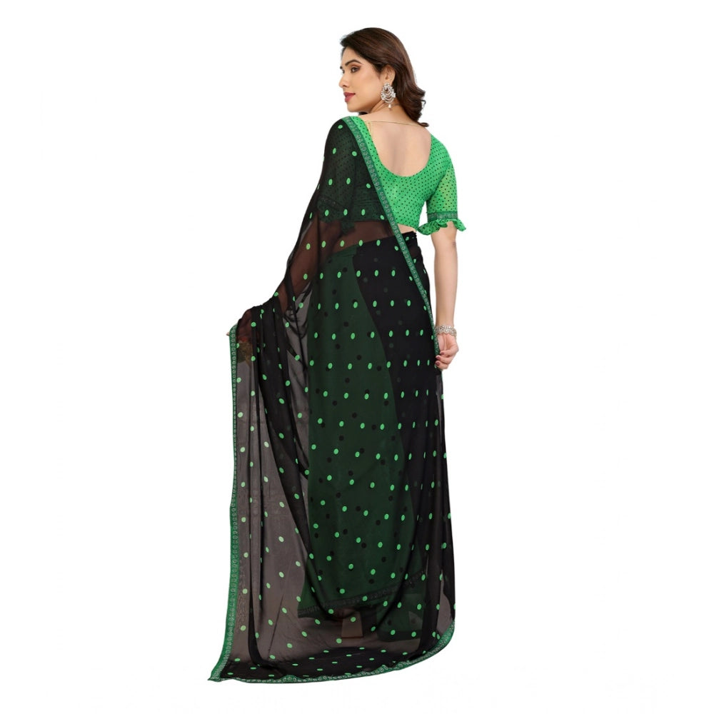 Women's Georgette Printed Saree With Unstitched Blouse 5.5Mtr (Black-Green)
