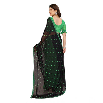 Women's Georgette Printed Saree With Unstitched Blouse 5.5Mtr (Black-Green)