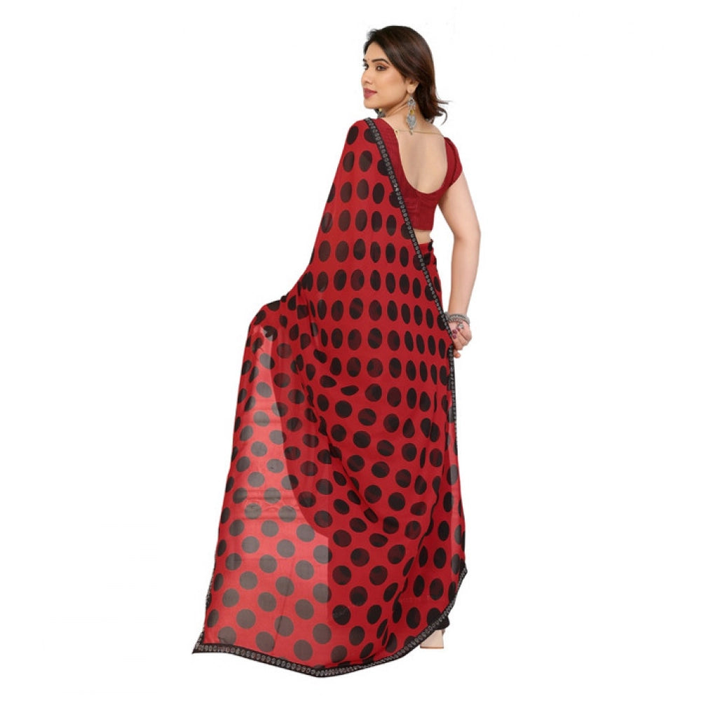 Women's Georgette Printed Saree With Unstitched Blouse 5.5Mtr (Red)