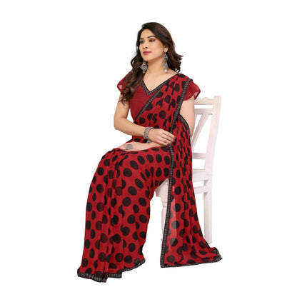 Women's Georgette Printed Saree With Unstitched Blouse 5.5Mtr (Red)