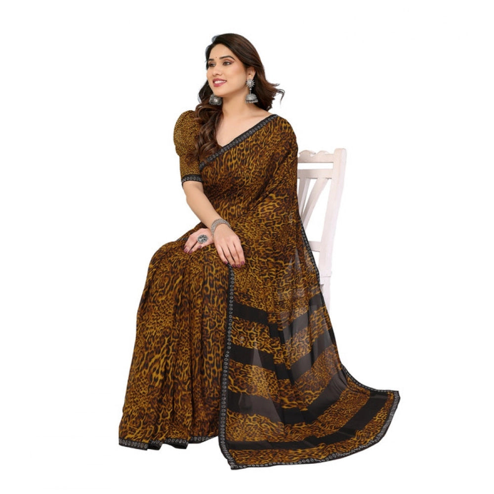 Women's Georgette Printed Saree With Unstitched Blouse 5.5Mtr (Multicolor)