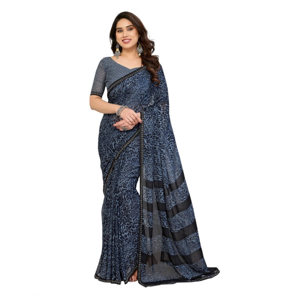 Women's Georgette Printed Saree With Unstitched Blouse 5.5Mtr (Grey)