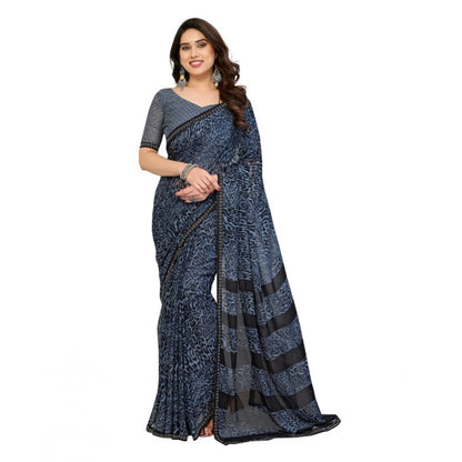 Women's Georgette Printed Saree With Unstitched Blouse 5.5Mtr (Grey)
