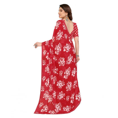 Women's Georgette Printed Saree With Unstitched Blouse 5.5Mtr (Red)