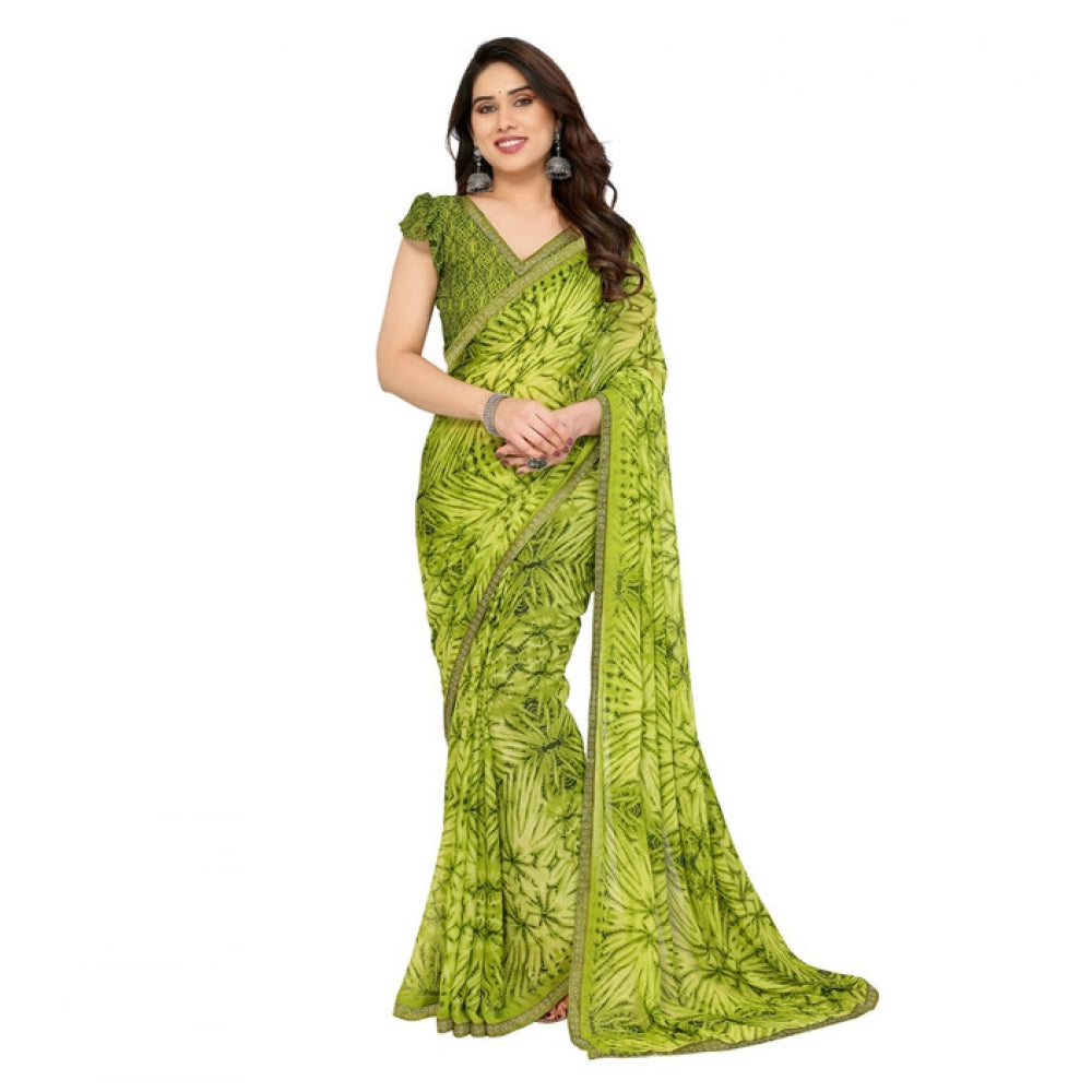 Women's Georgette Printed Saree With Unstitched Blouse 5.5Mtr (Mehendi Green)