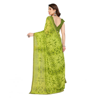 Women's Georgette Printed Saree With Unstitched Blouse 5.5Mtr (Mehendi Green)