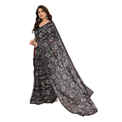 Women's Georgette Printed Saree With Unstitched Blouse 5.5Mtr (Black)