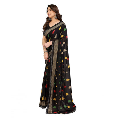 Women's Georgette Printed Saree With Unstitched Blouse 5.5Mtr (Black)
