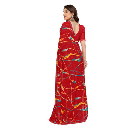 Women's Georgette Printed Saree With Unstitched Blouse 5.5Mtr (Red)