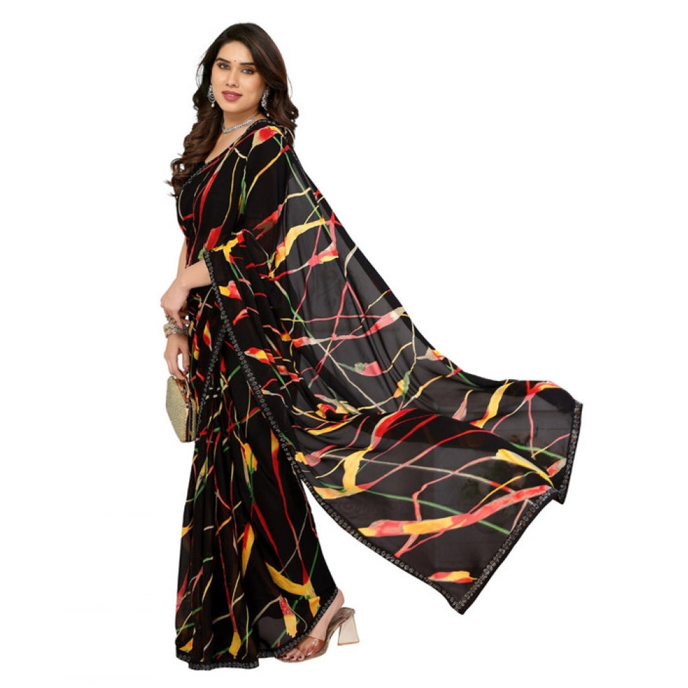 Women's Georgette Printed Saree With Unstitched Blouse 5.5Mtr (Black)