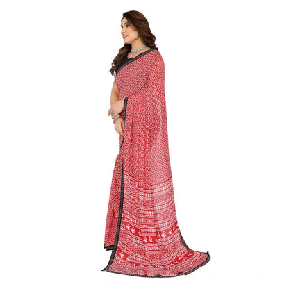 Women's Georgette Printed Saree With Unstitched Blouse 5.5Mtr (Red)