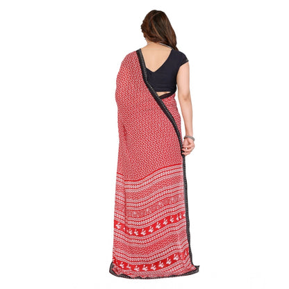 Women's Georgette Printed Saree With Unstitched Blouse 5.5Mtr (Red)
