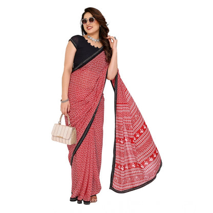 Women's Georgette Printed Saree With Unstitched Blouse 5.5Mtr (Red)