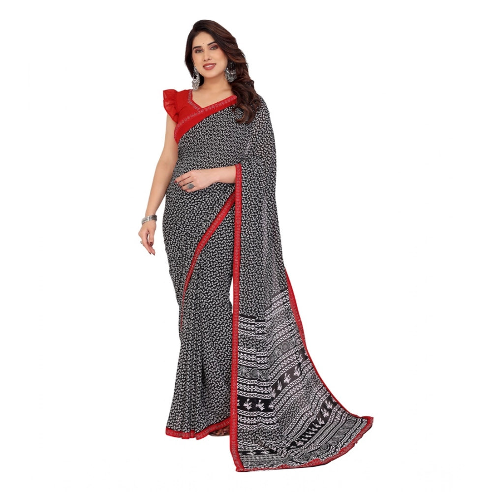 Women's Georgette Printed Saree With Unstitched Blouse 5.5Mtr (Black)