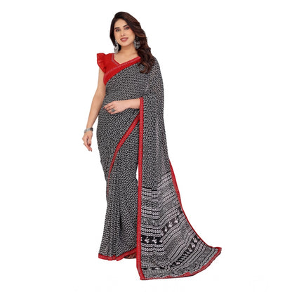Women's Georgette Printed Saree With Unstitched Blouse 5.5Mtr (Black)