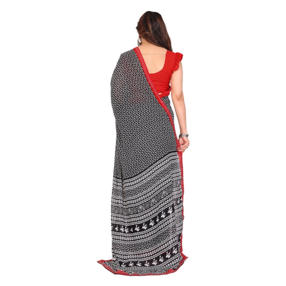 Women's Georgette Printed Saree With Unstitched Blouse 5.5Mtr (Black)