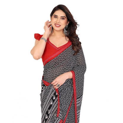 Women's Georgette Printed Saree With Unstitched Blouse 5.5Mtr (Black)