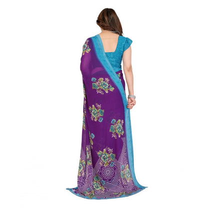 Women's Georgette Printed Saree With Unstitched Blouse 5.5Mtr (Purple)