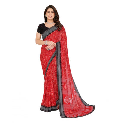 Women's Georgette Printed Saree With Unstitched Blouse 5.5Mtr (Red)